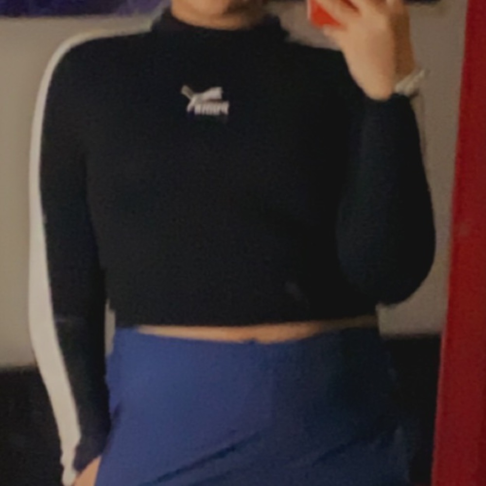 black and white puma mock neck shirt